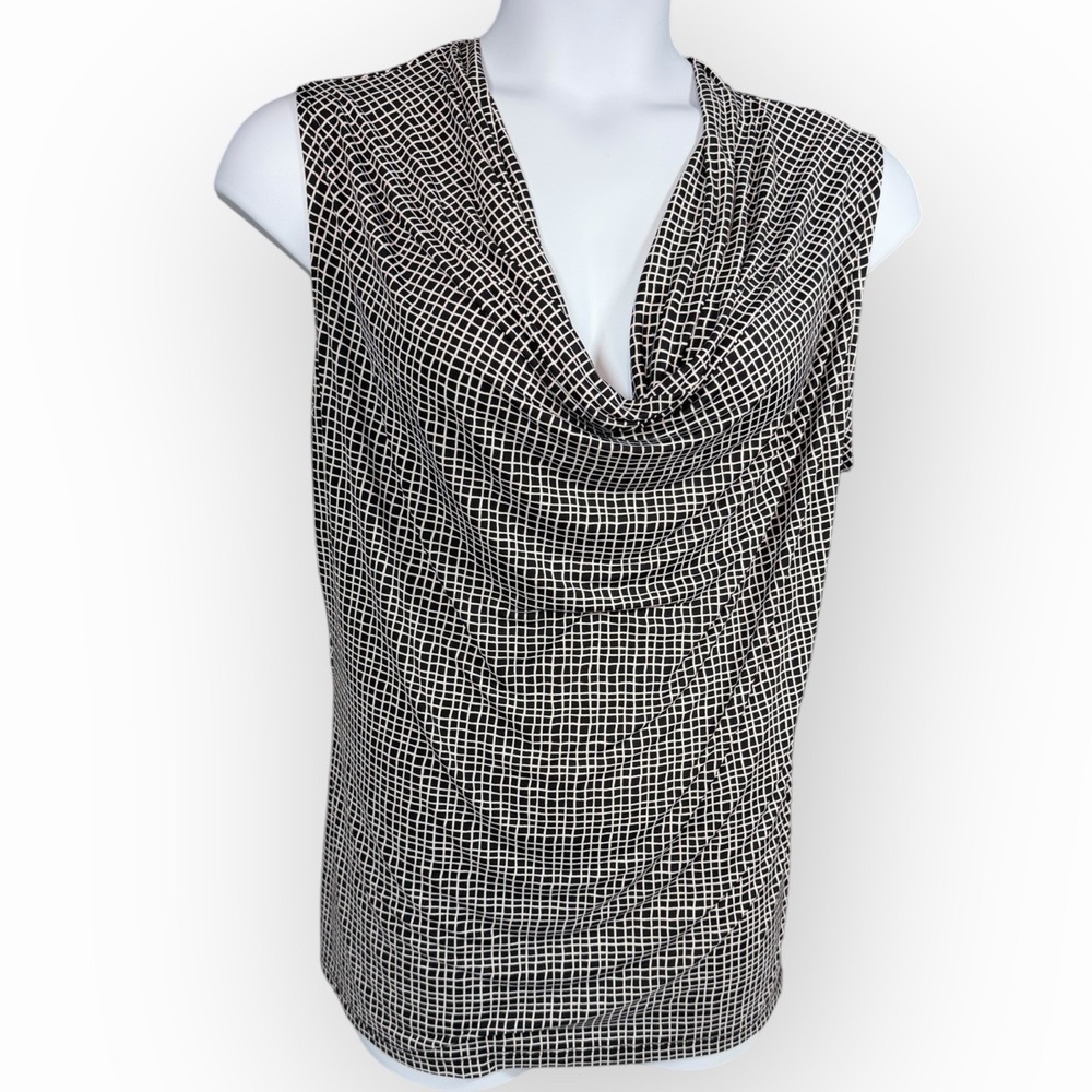 Worthington Woman XXLT Black White Cowl Neck Top Sleeveless Blouse Slinky‎ Knit